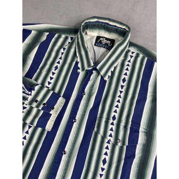 Roper Other - Vintage Roper‎ Shirt Men XL Green Stripe Western Cowboy Heavy Brushpopper Pearl